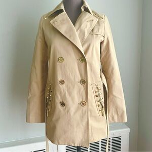 Michael Kors stylish Double-Breasted Women's trench coat with gold pyramid Studs